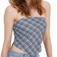 Tommy Jeans Women's Plaid Smocked Scarf Bandeau Top Blue Size X-Small