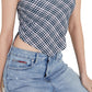 Tommy Jeans Women's Plaid Smocked Scarf Bandeau Top Blue Size X-Small