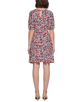 Tommy Hilfiger Women's Harbour Floral Fit & Flare Dress Pink Size 10Petite