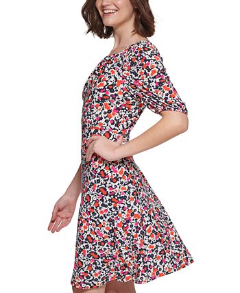 Tommy Hilfiger Women's Harbour Floral Fit & Flare Dress Pink Size 4Petite
