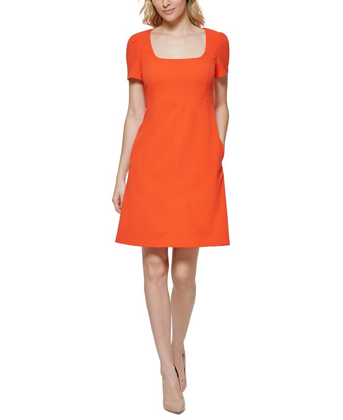 Tommy Hilfiger Women's Square Neck Fit & Flare Dress Red Size 4Petite