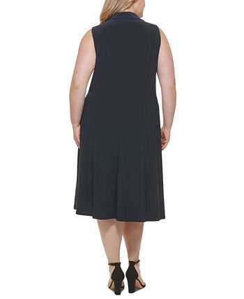 Tommy Hilfiger Women's Twist Front Fit & Flare Dress Blue Size 18W