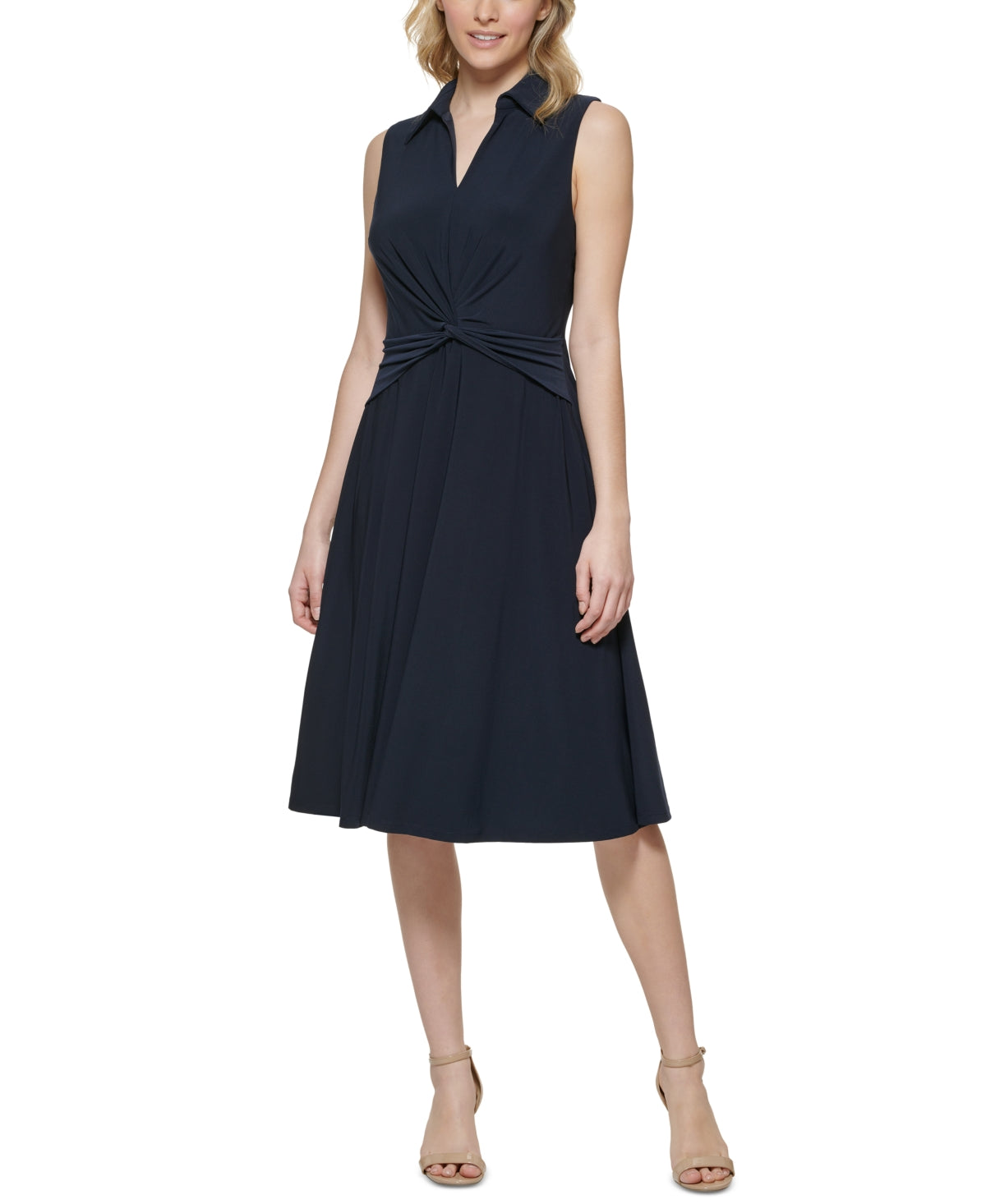 Tommy Hilfiger Women's Twist Front Midi Dress Blue Size 14