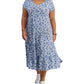 Tommy Hilfiger Women's Tiered Floral Midi Dress Blue Size 2X