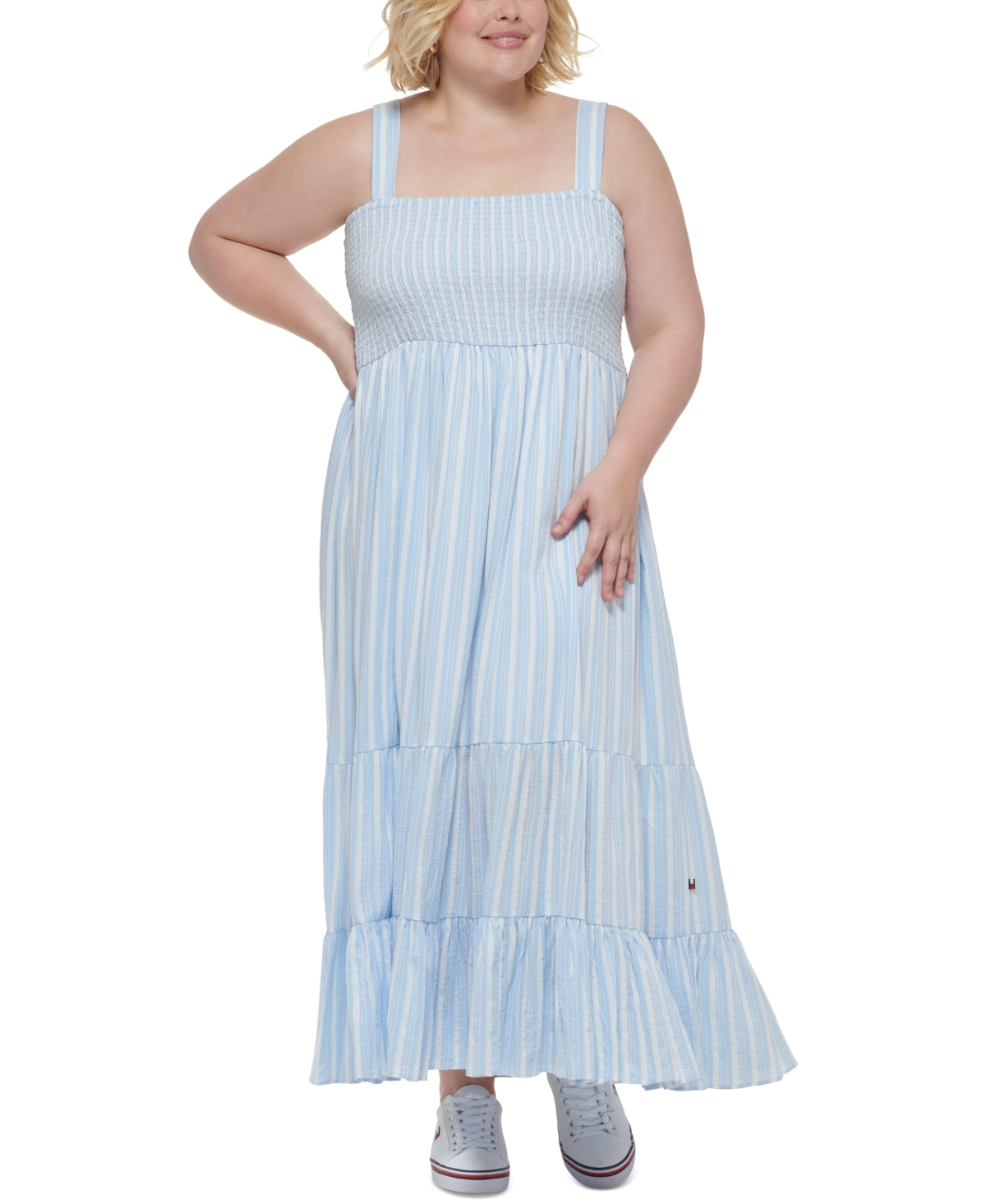 tommy-hilfiger-womens-smocked-tank-dress-blue-size-2x