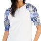 Tommy Hilfiger Women's Mixed Media Puff Sleeve Top White Size X Large