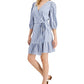 Tommy Hilfiger Women's Striped Faux Wrap Dress Blue Size X-Large