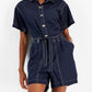 Tommy Hilfiger Women's Belted Button Down Romper Blue Size Medium