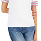 Tommy Hilfiger Women's Cotton Striped Sleeve T-Shirt White Size Medium
