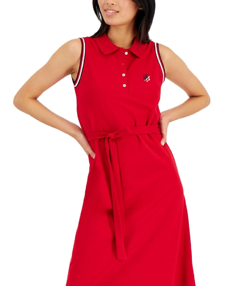 Tommy Hilfiger Women's Short Sleeve Flare Polo Dress Red Size Small