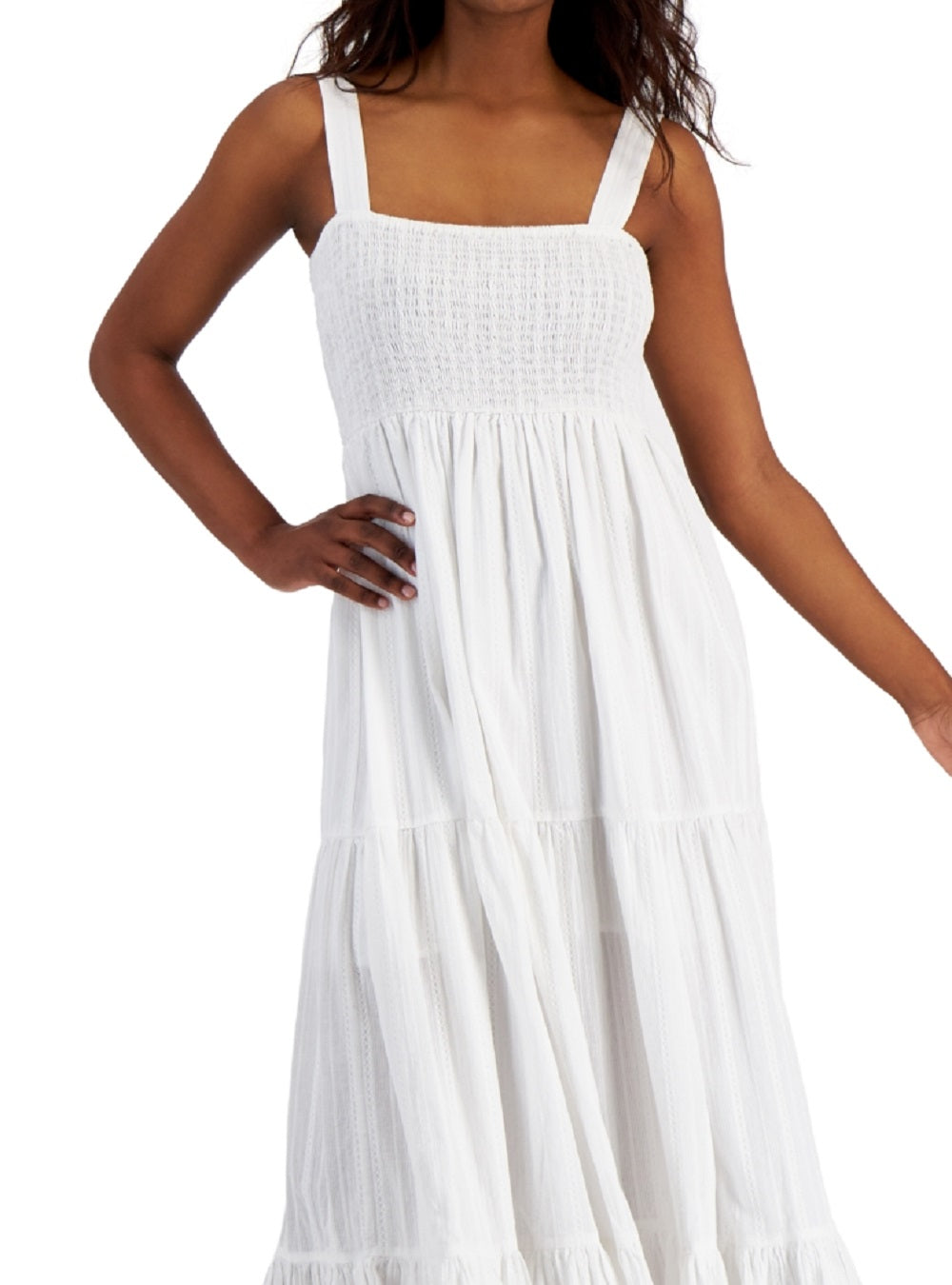 Tommy Hilfiger Women's Plaid Tiered Sleeveless Dress White Size Large