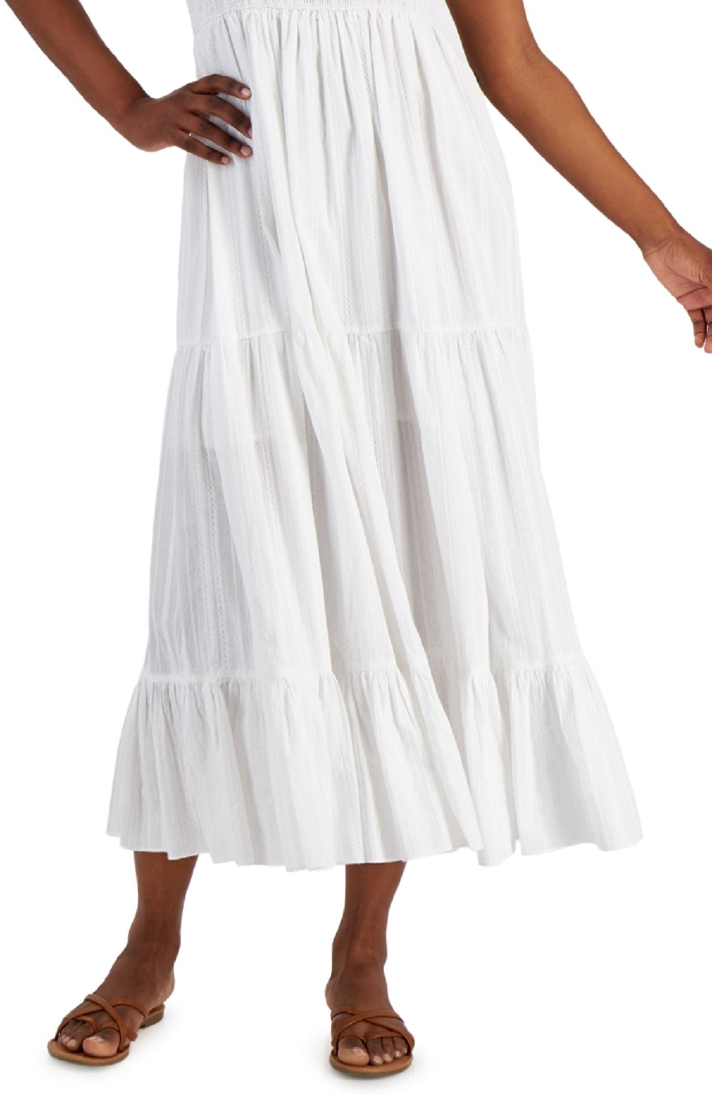 Tommy Hilfiger Women's Plaid Tiered Sleeveless Dress White Size Large