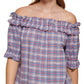 Tommy Hilfiger Women's Plaid Off The Shoulder Top Blue Size X-Large