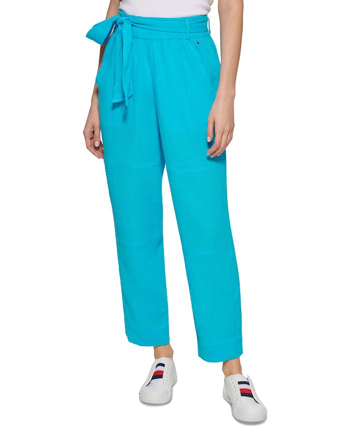 Tommy Hilfiger Women's Belted Pull On Pants Blue Size X Large
