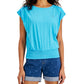 Tommy Hilfiger Women's Solid Smocked Waist Top Blue Size Medium