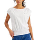 Tommy Hilfiger Women's Solid Smocked Waist Top White Size Large