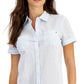 Tommy Hilfiger Women's Cotton Striped Button Down Camp Shirt Blue Size X-Small