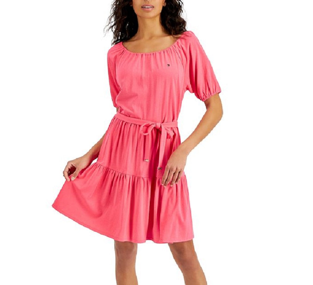 Tommy Hilfiger Women's Tiered Peasant Dress Pink Size X-Large