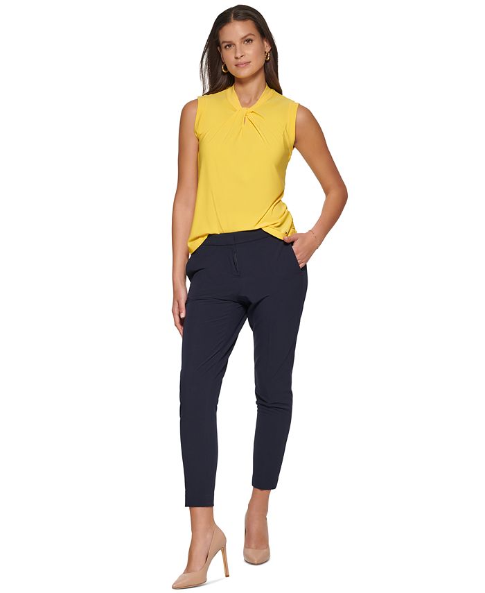Tommy Hilfiger Women's Knot Neck Top Yellow Size Small