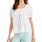 Tommy Hilfiger Women's Puffed Sleeve Square Neck Top White Size Large