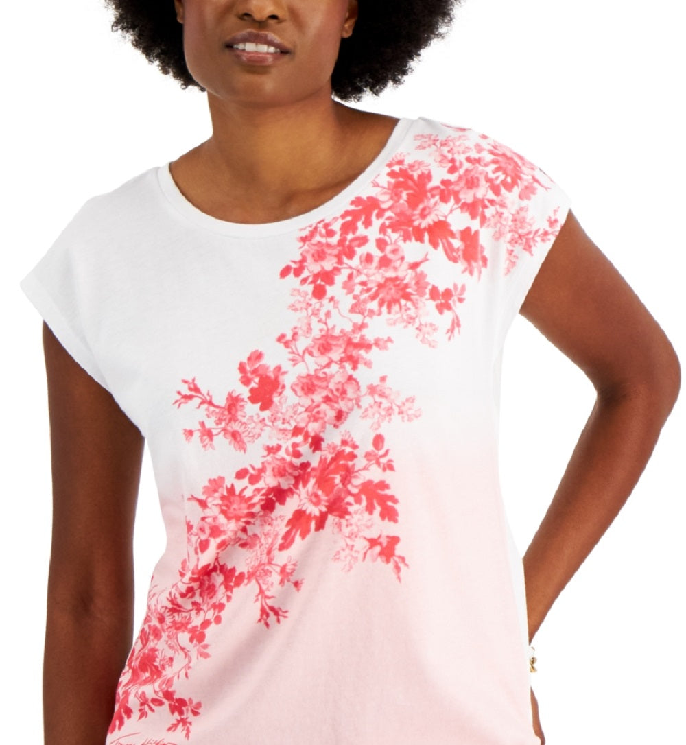 Tommy Hilfiger Women's Ombre Floral Short Sleeve T Shirt Pink Size Medium