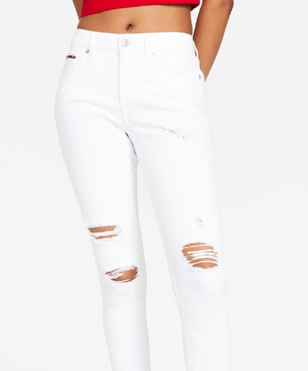 Tommy Jeans Women's Distressed Mid Rise Skinny Ankle Jeans White Size 31