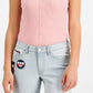Tommy Jeans Women's Ribbed Spaghetti Strap Bodysuit Pink Size X-Small