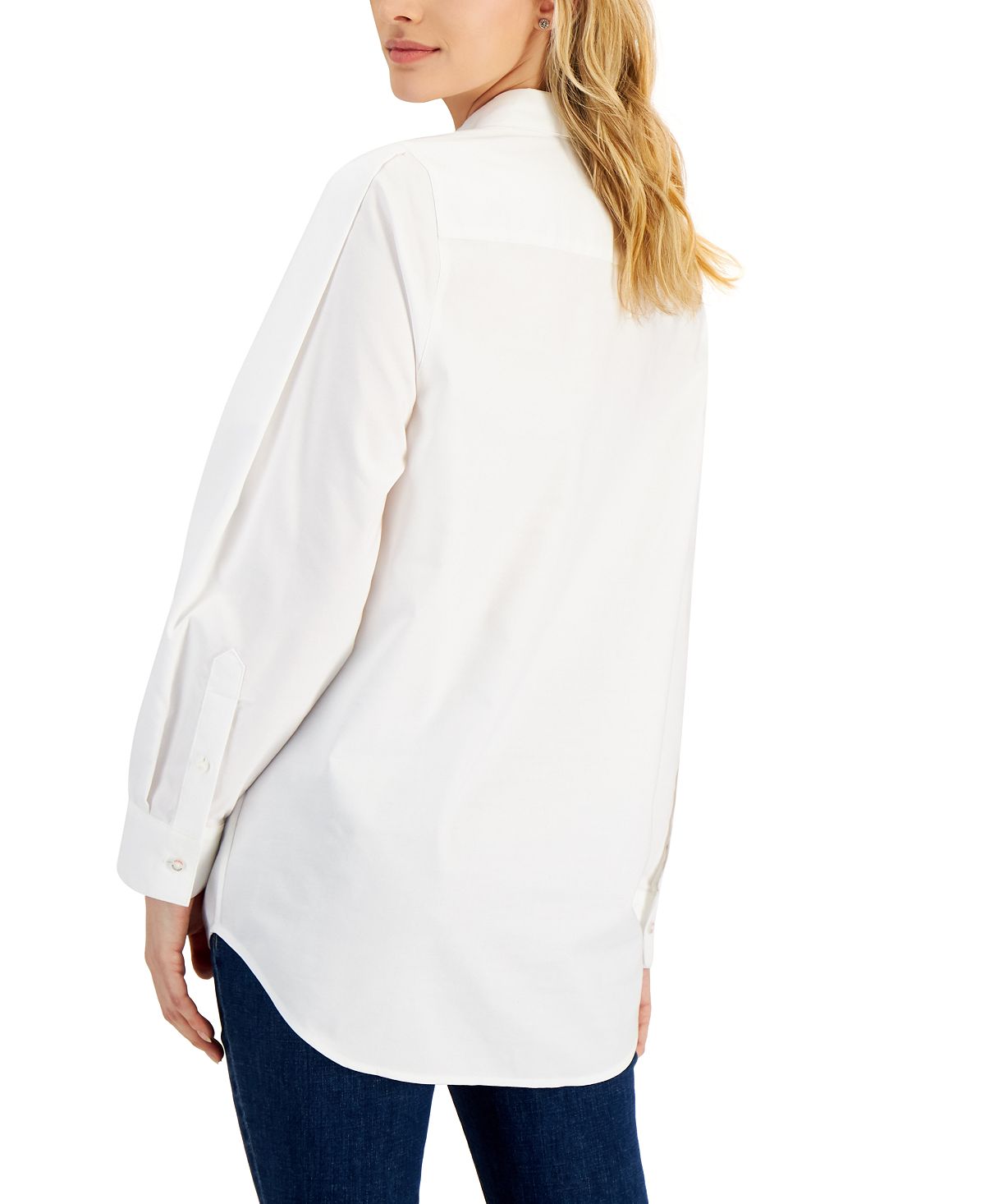 Tommy Hilfiger Women's Cotton Logo Pleated Sleeve Shirt White Size Large