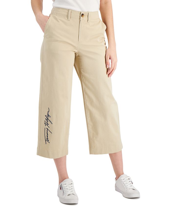 Tommy Hilfiger Women's Logo Pocket Wide Leg Pants Brown Size 8