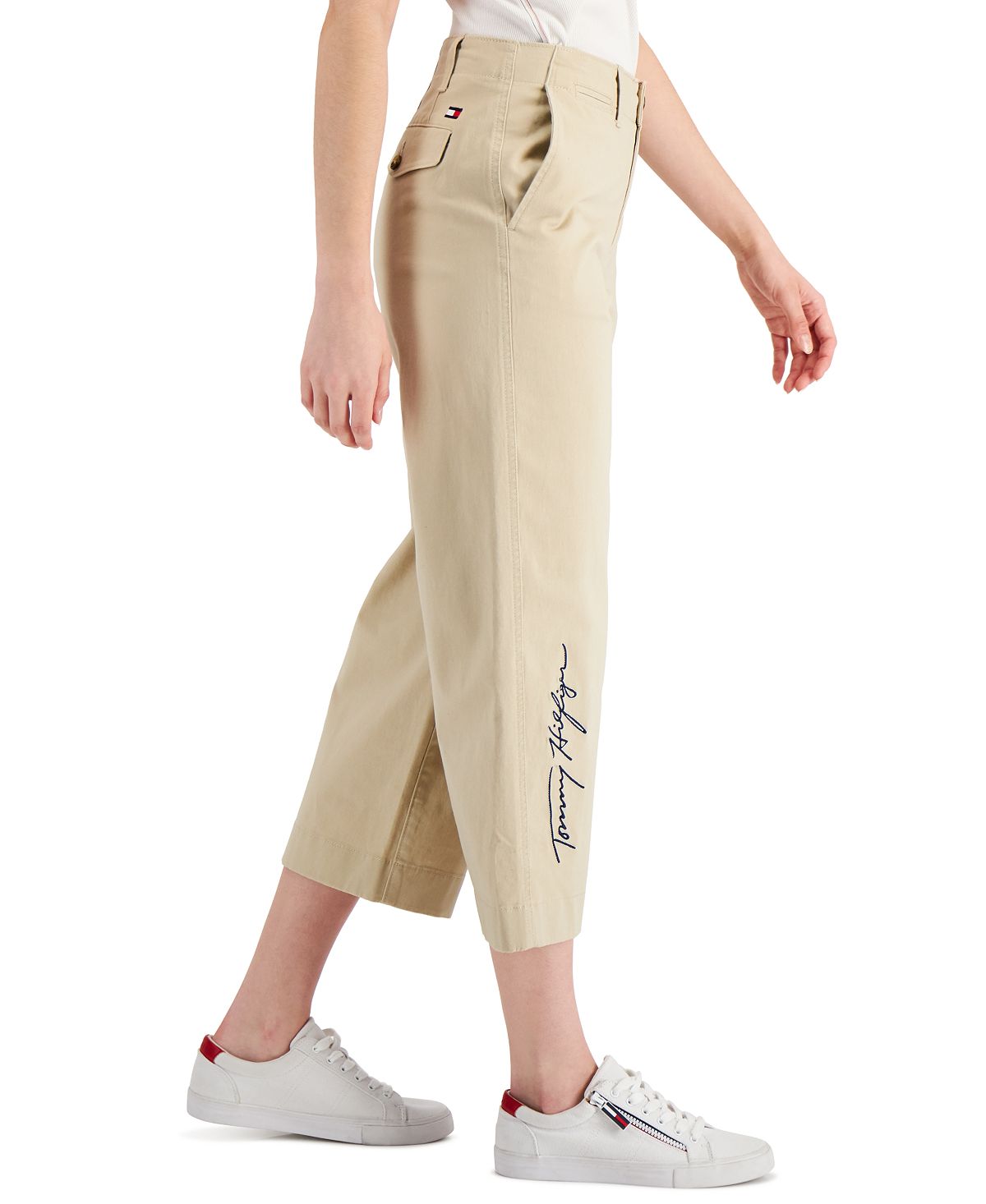 Tommy Hilfiger Women's Logo Pocket Wide Leg Pants Brown Size 8