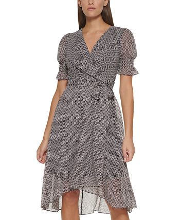 Tommy Hilfiger Women's Printed Midi Dress Black Size 8