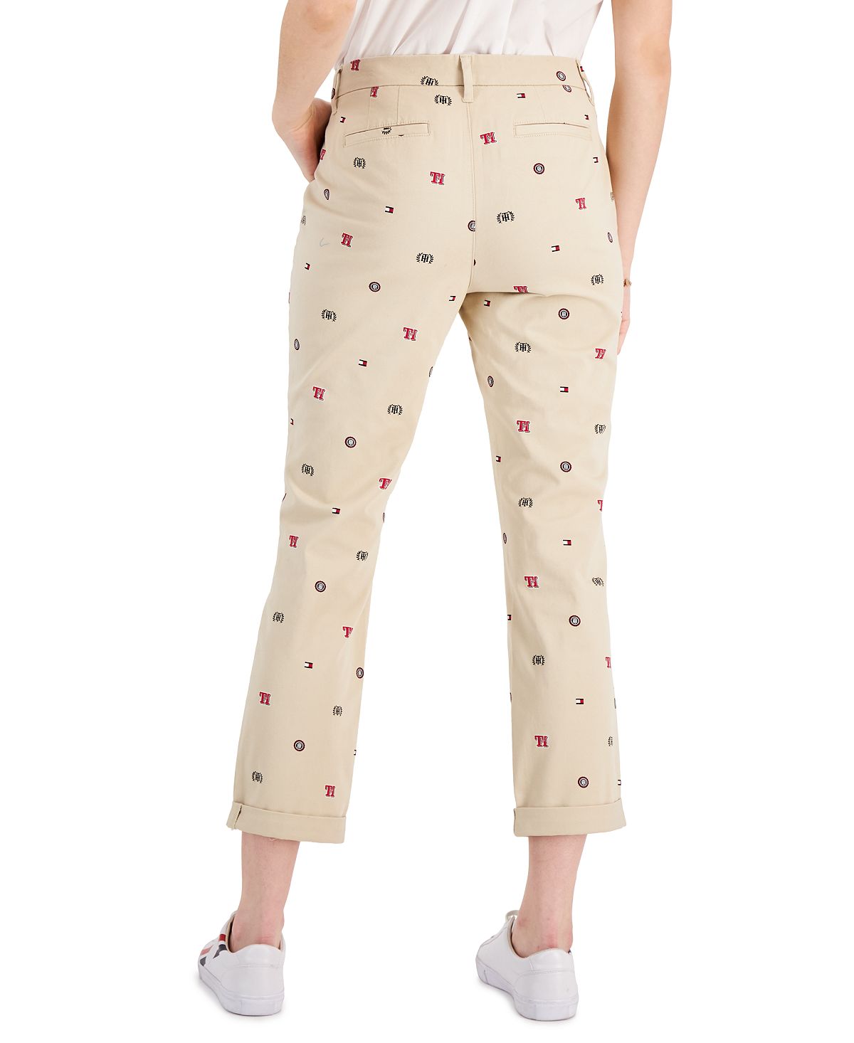 Tommy Hilfiger Women's Th Flex Hampton Logo Print Chino Pants Brown Size 16