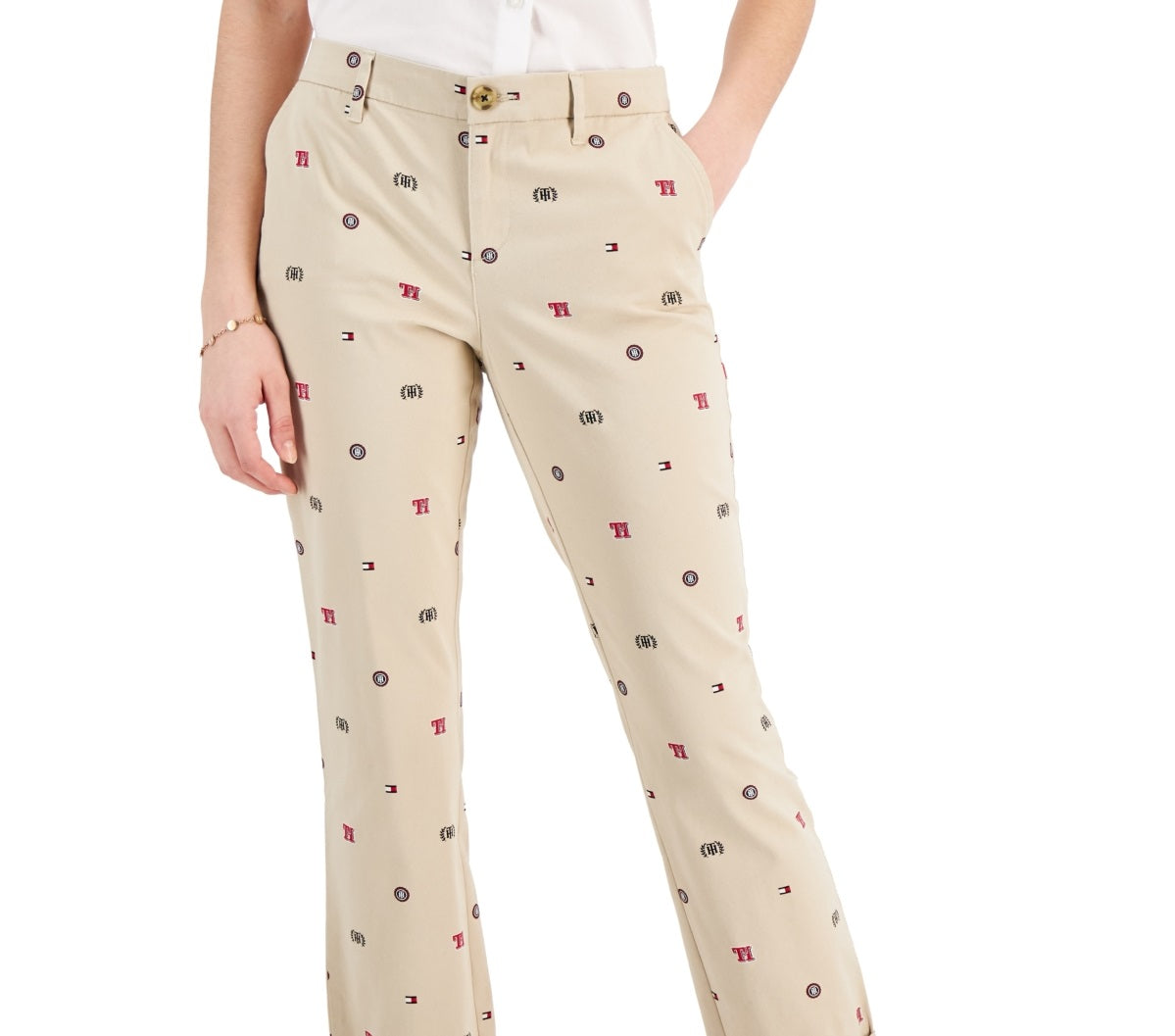 Tommy Hilfiger Women's Th Flex Hampton Logo Print Chino Pants Brown