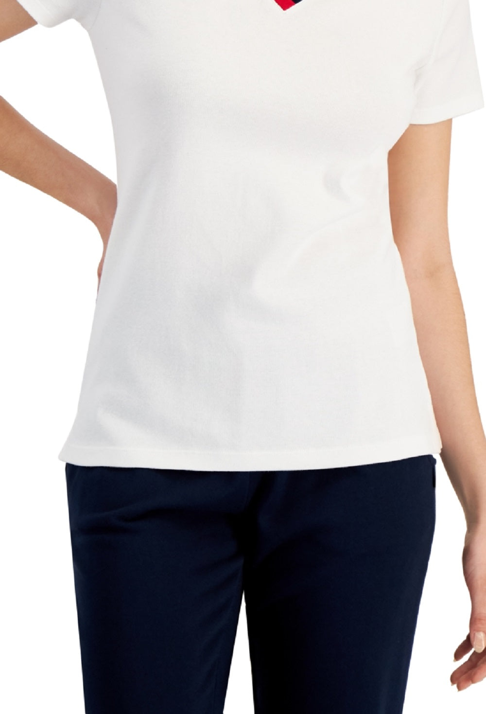 Tommy Hilfiger Women's Cotton Contrast Trim Polo Top White Size Large