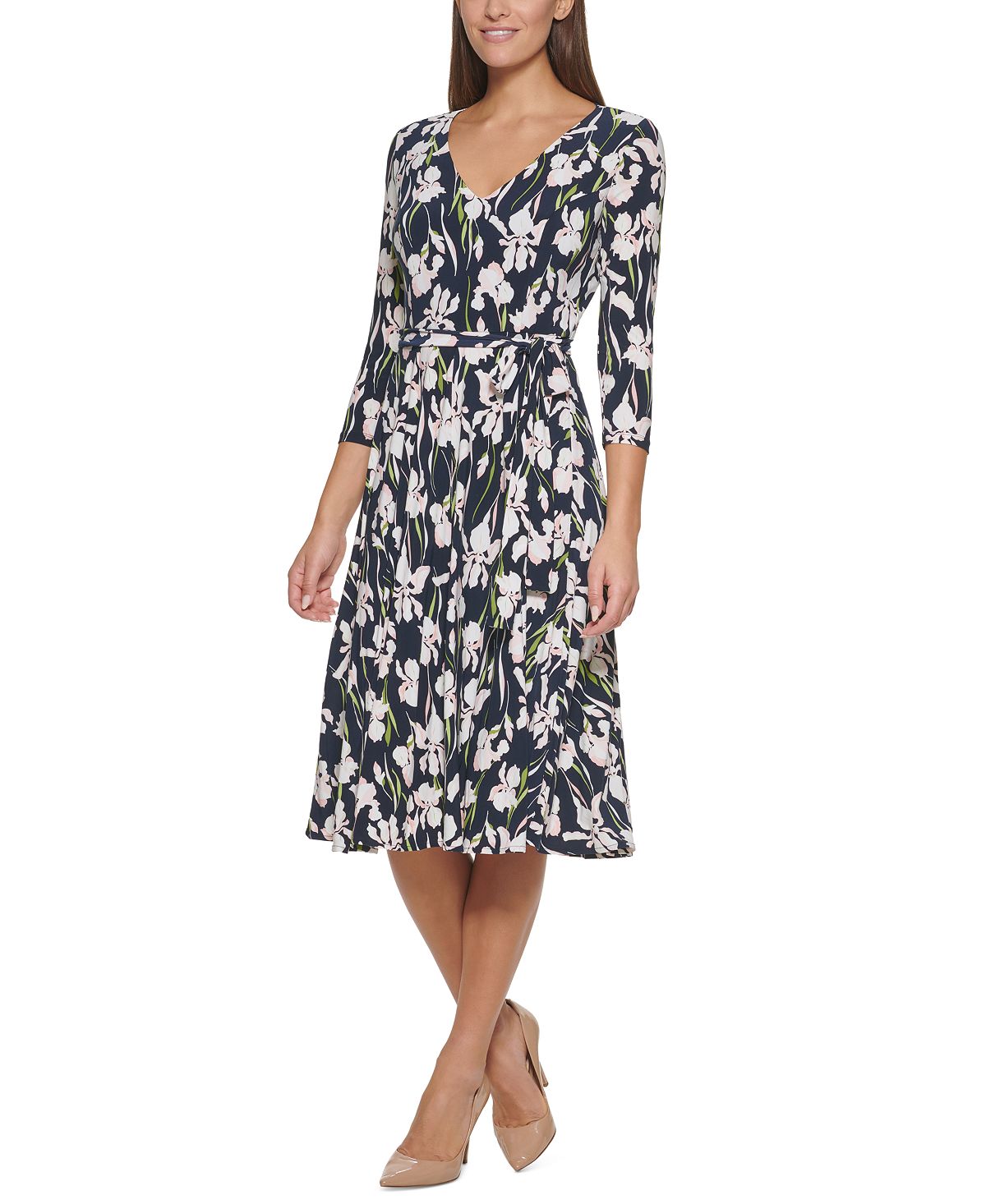 Tommy Hilfiger Women's Floral Print Midi Dress Blue Size 16