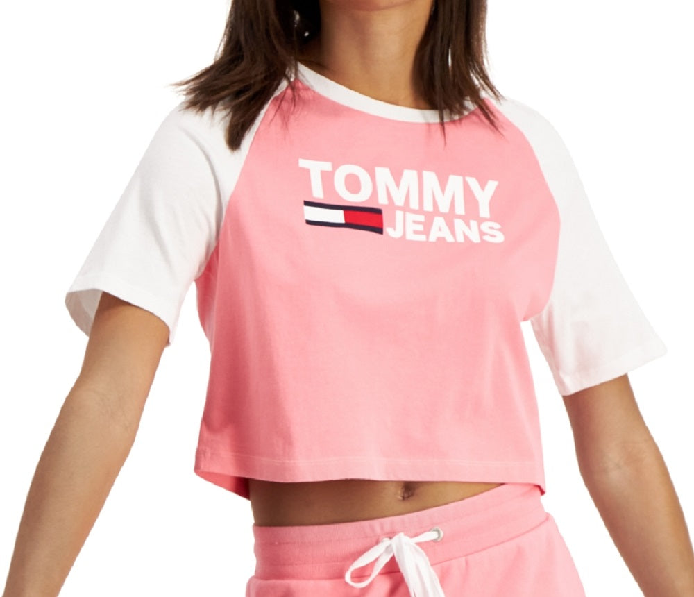Tommy Jeans Women's Fused Logo Baseball T-Shirt Pink Size X-Large