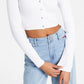 Tommy Jeans Women's Ribbed Cropped Cardigan White Size Medium