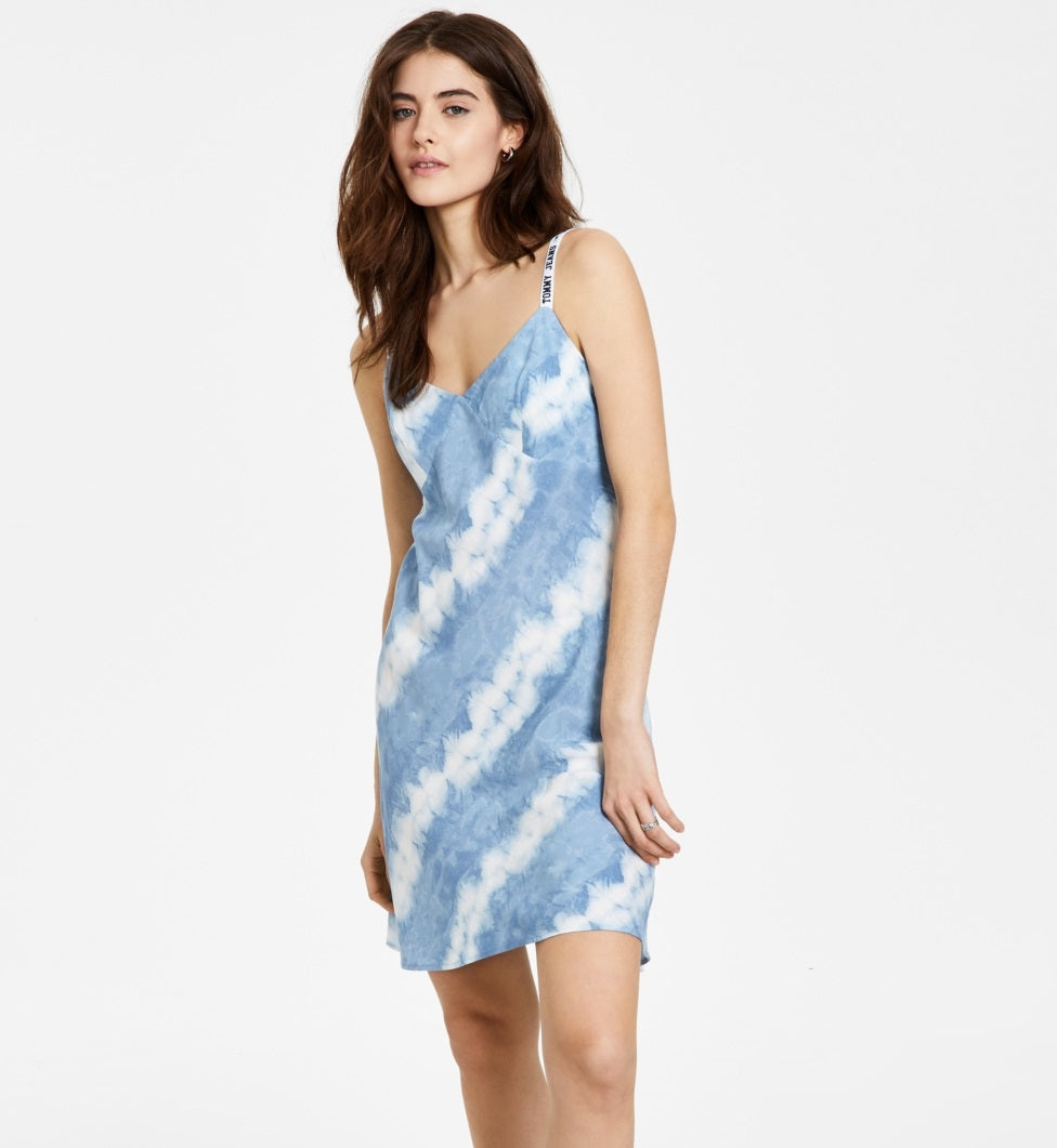 Tommy Jeans Women's Tie Dye Logo Strap Dress Blue Size Medium