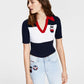 Tommy Jeans Women's Cropped Colorblock Polo Sweater Blue Size X-Large