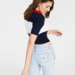 Tommy Jeans Women's Cropped Colorblock Polo Sweater Blue Size X-Large