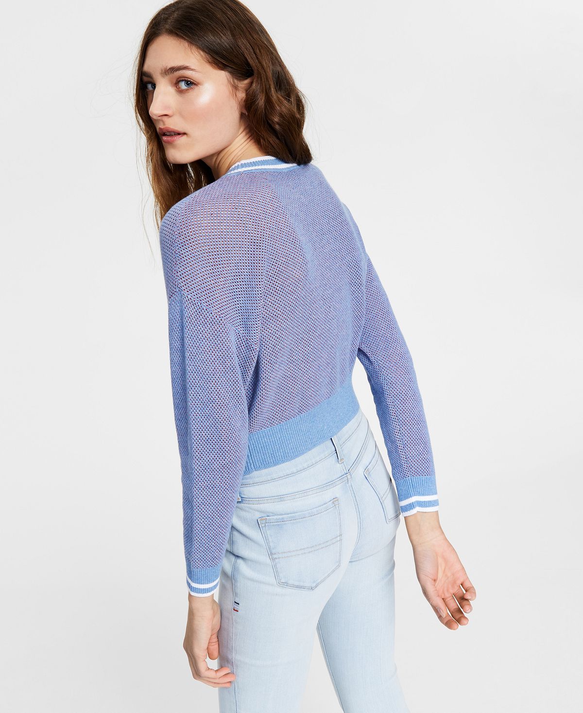 Tommy Jeans Women's Cotton Mesh Stitch Sweater Blue Size Large