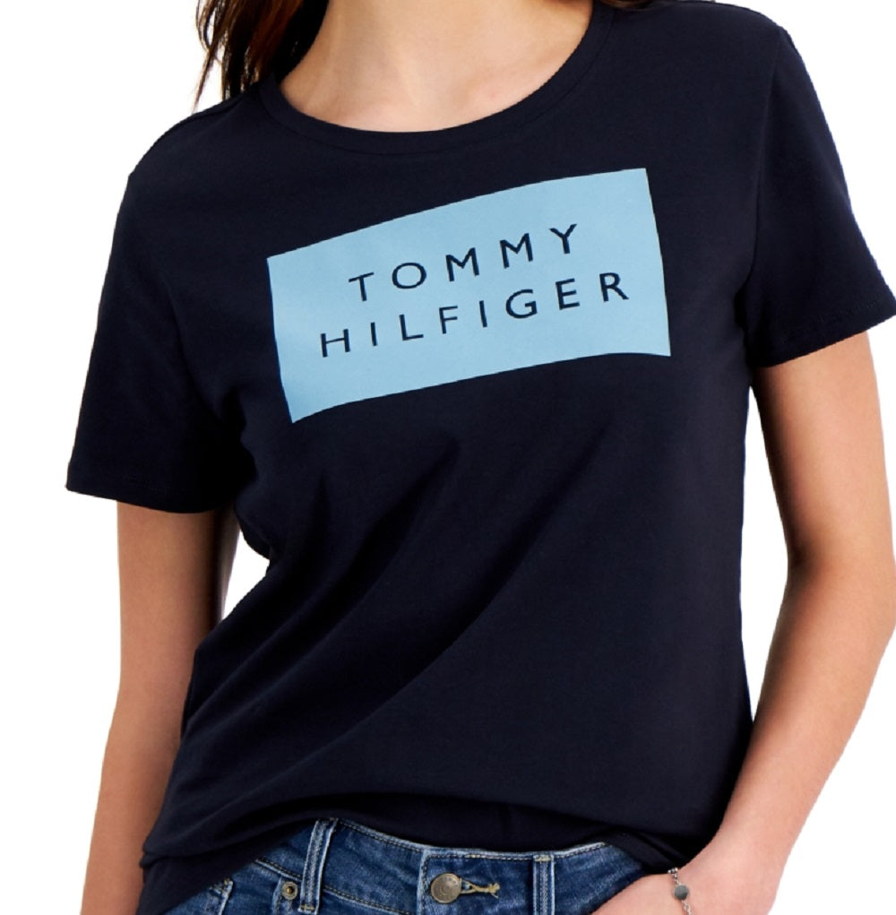 Tommy Hilfiger Women's Contrast Logo T-Shirt Blue Size Small