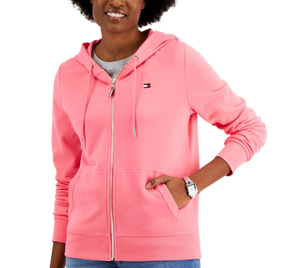 Tommy Hilfiger Women's French Terry Hoodie Pink Size X-Small