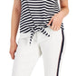 Tommy Hilfiger Women's Tie Front Striped Logo T-Shirt Blue Size Large