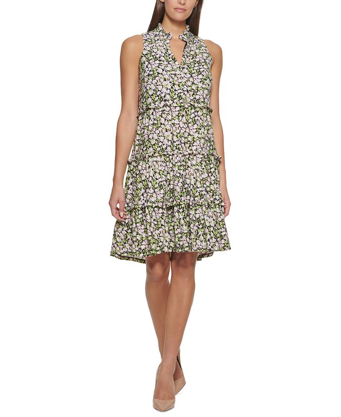 Tommy Hilfiger Women's Floral Print Tiered Shift Dress Pink Size 12