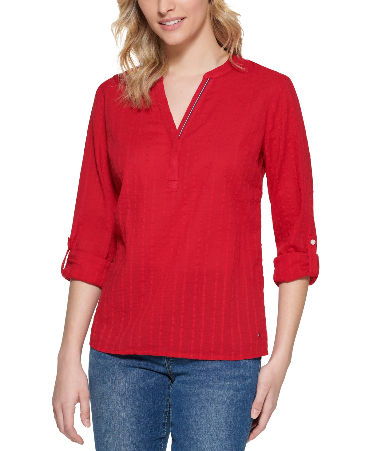 Tommy Hilfiger Women's Striped Cotton Tunic Top Red Size X-Large
