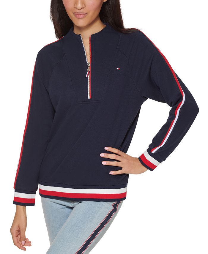 Tommy Hilfiger Women's Funnel Neck Half Zip Top Blue Size X-Large