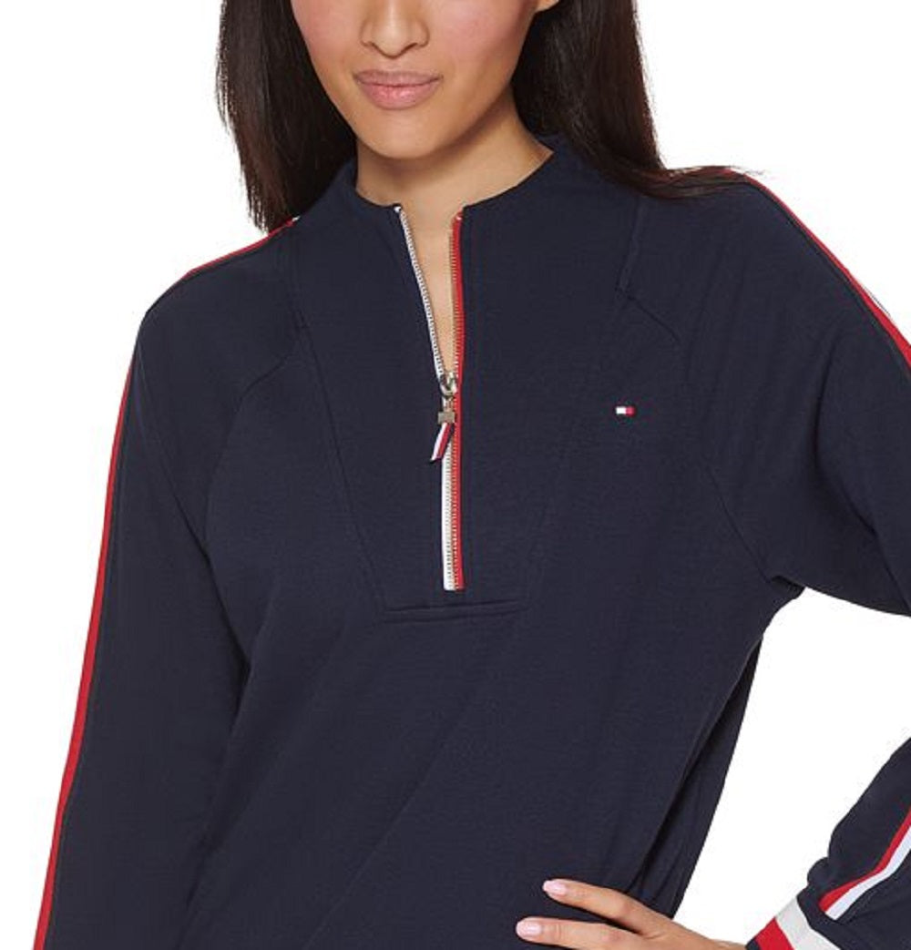 Tommy Hilfiger Women's Funnel Neck Half Zip Top Blue Size X-Large