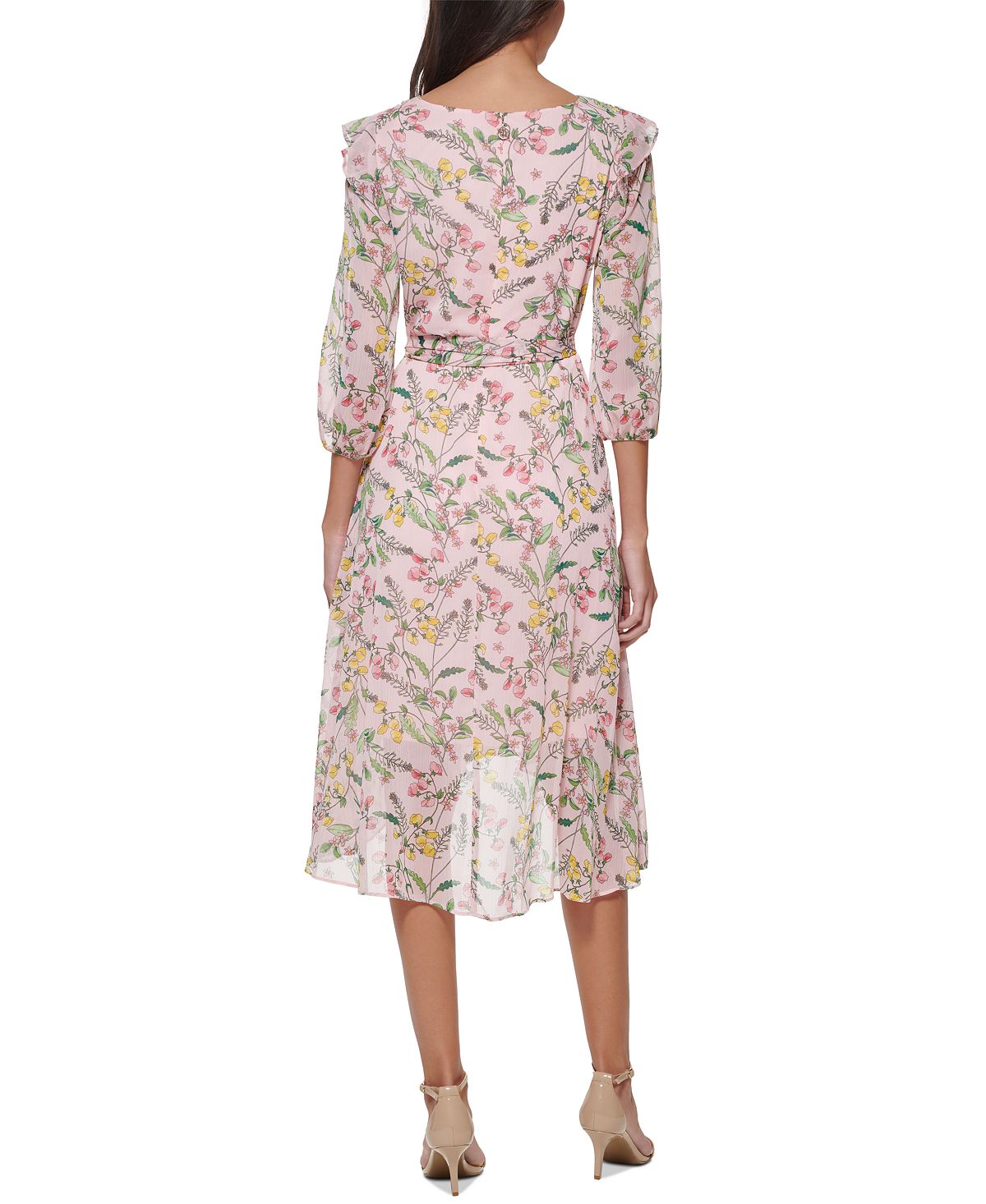 Tommy Hilfiger Women's Printed Balloon Sleeve Faux Wrap Dress Pink Size 10