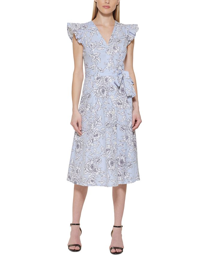 Tommy Hilfiger Women's Flutter Sleeve Midi Dress Blue Size 6